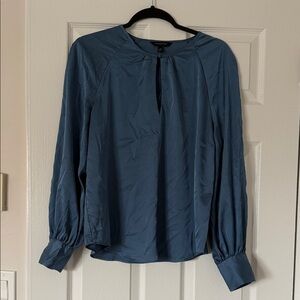 Banana Republic Women's Blue Long-Sleeve Keyhole Blouse